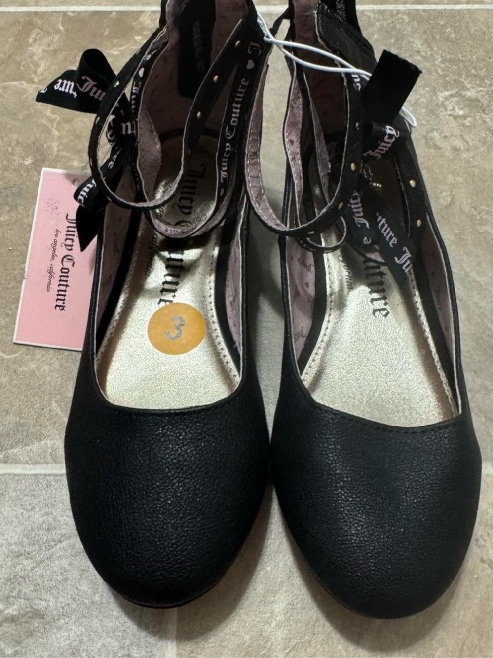 Juicy Couture Black Ankle Tie Ballet Flats